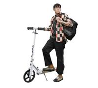 Hyiatyo Foldable Kick Scooter for Kids 8-12 Teens Adults, 200mm Big Wheels, Adjustable Handlebar 88-99cm, Lightweight Aluminium, Rear Brake, Max Load 100kg (White)