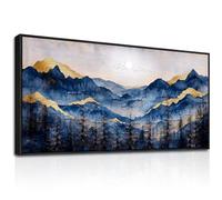 hyidecorart Black Framed Canvas Wall Art for Living Room Large, 20"x40" Blue Golden Mountains Bedroom Decor Aesthetic, Modern Paintings Artwork Wall Decorations for Office Bathroom Hallway