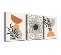 hyidecorart Boho Canvas Sun Arch Botanical Wall Art for Living Room, Black Red Orange Abstract Leaves Nordic Minimalism Modern Bedroom Bathroom Dining Room and Office