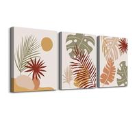 hyidecorart Boho Canvas Wall Art for Living Room, Sage Green Red Orange Abstract Leaves Nordic Minimalism Modern Bedroom Bathroom Dining Room and Office