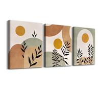 hyidecorart Boho Canvas Wall Art for Living Room, Sun Leaves Abstract Geometry Nordic Minimalist Modern Plants Bedroom Bathroom Dining Room and Office
