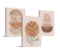 hyidecorart Boho Orange Canvas Wall Art for Living Room, Abstract Leaves and Geometry Nordic Minimalism Line Bedroom Wall Decor, Mid-Century Prints Paintings Wall Decorations Dining Room (12"×16"×3)