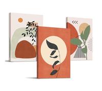 hyidecorart Boho Orange Canvas Wall Art for Living Room, Abstract Leaves and Sun Nordic Minimalist Modern Plant Flower Wall Decor, Mid-Century Prints Paintings Wall Decorations for Office (12"×16"×3)
