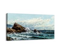 hyidecorart Canvas Wall Art for Living Room Large, 20"x40" Crashing Waves Vintage Bedroom Decor Aesthetic, Landscape Paintings Artwork Wall Decorations for Office Bathroom Hallway Dining Room