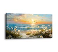 hyidecorart Canvas Wall Art for Living Room Large, 20"x40" Daisy Seagull Pictures Prints, Sunrise on the Coast Bedroom Decor Aesthetic, Modern Wall Decorations for Office Bathroom Hallway Dining Room