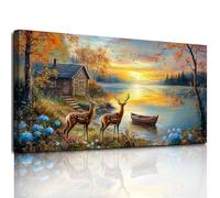 hyidecorart Canvas Wall Art for Living Room Large, 20"x40" Elk by the River Pictures Prints, Modern Bedroom Decor Aesthetic, Wall Decorations for Office Bathroom Hallway Dining Room