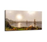 hyidecorart Canvas Wall Art for Living Room Large, 20"x40" Harbor at Sunset Vintage Bedroom Decor Aesthetic, Sailboat Landscape Paintings Artwork Wall Decorations Office Bathroom Hallway Dining Room