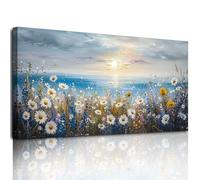 hyidecorart Canvas Wall Art for Living Room Large, 20"x40" Sunrise Seaside Flowers Pictures Prints, Modern Bedroom Decor Aesthetic, Wall Decorations for Office Bathroom Hallway Dining Room