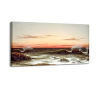 hyidecorart Canvas Wall Art for Living Room Large, 20"x40" Sunset at the Seaside Vintage Bedroom Decor Aesthetic, Landscape Paintings Artwork Wall Decorations for Office Bathroom Hallway Dining Room