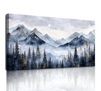 hyidecorart Canvas Wall Art for Living Room Large, 23"x47" XXL Blue Gold Misty Forest Pictures Prints, Modern Bedroom Decor Aesthetic, Landscape Wall Decorations for Office Bathroom Hallway
