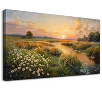 hyidecorart Canvas Wall Art for Living Room Large, 24"x48" XXL Natural Landscape Pictures Prints, Sunset in the Marshland Bedroom Decor Aesthetic, Modern Wall Decorations for Office Bathroom Hallway