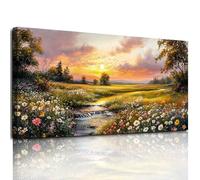 hyidecorart Canvas Wall Art for Living Room Large, 29"x57" XXL River Flowing Sunset Pictures Prints, Modern Bedroom Decor Aesthetic, Wall Decorations for Office Bathroom Hallway Dining Room