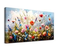 hyidecorart Canvas Wall Art for Living Room Large, 30"x60" XXL Daisy Pictures Prints, Blue Sky and Sea of Flowers Bedroom Decor Aesthetic, Modern Wall Decorations for Office Bathroom Hallway
