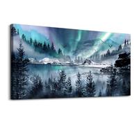 hyidecorart Canvas Wall Art For Living Room Large Wall Decorations For Office Stretched And Framed Canvas Prints Paintings Blue Aurora Scenery Pictures Artwork Ready To Hang Hotel Mural Wall Decor