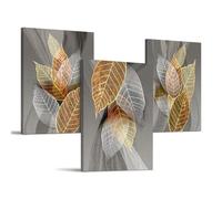 hyidecorart Canvas Wall Art for Living Room, Modern Artwork Abstract Golden Leaves Bathroom Pictures Bedroom Wall Decor, Family Prints Paintings Wall Decorations Hallway Kitchen (16"×23"×3)