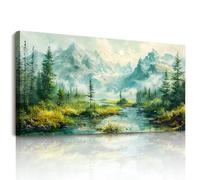 hyidecorart Canvas Wall Art, Large Green Pictures for Landscape, Nature Mountain Painting, Modern Forest Wall Decorations for Office Bedroom Hallway Stairs Living Room Gallery 24"x48"