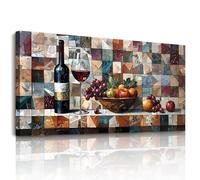 hyidecorart Canvas Wall Art, Vintage Pictures for Red Wine, Geometric Fruit Painting, Modern Large Wall Decorations for Kitchen Gallery Bedroom Living Room Office Hallway Stairs 29"x57"
