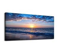 hyidecorart Sunset Beach Canvas Wall Art for Living Room, Modern Artwork Nature Blue Sea Landscape Bathroom Pictures Bedroom Wall Decor, Family Prints Paintings Wall Decorations Hallway Kitchen Office