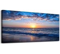 hyidecorart Sunset Beach Canvas Wall Art for Living Room, Modern Artwork Nature Blue Sea Landscape Bathroom Pictures Bedroom Wall Decor, Family Prints Paintings Wall Decorations Hallway Kitchen Office