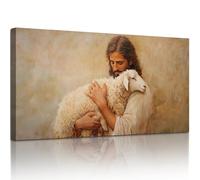 hyidecorart Wall Art for Living Room, 20"x40" Jesus and the Sheep Large Modern Canvas Wall Prints, Modern Christian Wall Decoration for Bedroom Office Hallway