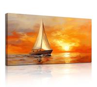 hyidecorart Wall Art for Living Room, 20"x40" Large Sunrise Sailing Boat Modern Canvas Wall Prints, Framed Landscape Nature Wall Decoration for Bedroom Office Hallway