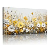 hyidecorart Wall Art for Living Room, 23"x46" White and Yellow Flower Bushes Large Canvas Wall Prints, Nature Landscape Modern Wall Decoration for Bedroom Hallway Office