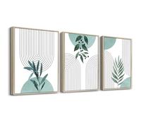 hyidecorart Wooden Framed Boho Canvas Sage Green Wall Art for Living Room, Leaves Abstract Lines Nordic Simplicity Artwork Pictures Bedroom Kitchen Dining Room Office Bathroom