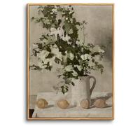 hyidecorart Wooden Framed Canvas Wall Art for Living Room, 12"x16" Flowers and Lemons Still Life Vintage Bedroom Decor Aesthetic, Modern Paintings Artwork Wall Decorations for Desktop Dining Room