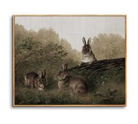 hyidecorart Wooden Framed Canvas Wall Art for Living Room, 12"x16" Rabbits on a Log Vintage Bedroom Decor Aesthetic, Modern Animal Paintings Artwork Wall Decorations for Desktop Hallway Dining Room