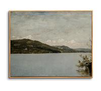 hyidecorart Wooden Framed Canvas Wall Art for Living Room, 16"x24" Lake and Mountain Views Vintage Bedroom Decor Aesthetic, Modern Paintings Artwork Wall Decorations for Bathroom Hallway Dining Room