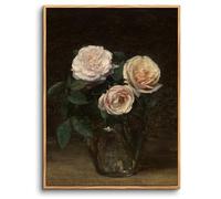 hyidecorart Wooden Framed Canvas Wall Art for Living Room, 16"x24" Pink Roses Vintage Botanical Bedroom Decor Aesthetic, Modern Paintings Artwork Wall Decorations for Bathroom Hallway Dining Room