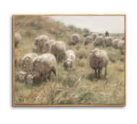 hyidecorart Wooden Framed Canvas Wall Art for Living Room, 20"x30" Sheep Herd Meadow Vintage Bedroom Decor Aesthetic, Modern Animal Paintings Artwork Wall Decorations for Bathroom Hallway Dining Room