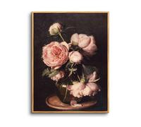 hyidecorart Wooden Framed Canvas Wall Art for Living Room, 8"x10" Pink Flower Botanical Vintage Bedroom Decor Aesthetic, Paintings Artwork Wall Decorations for Desktop Office Hallway Dining Room