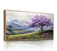 hyidecorart Wooden Framed Canvas Wall Art for Living Room Large, 29"x57" XXL Purple Flower Tree Bedroom Decor Aesthetic, Modern Paintings Artwork Wall Decorations for Office Bathroom Hallway