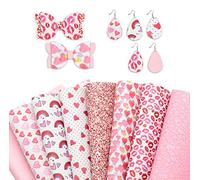 Hying 8 Sheets Valentines Pink Faux Leather Sheets for Crafts, 8×13 Inch Glitter Synthetic Leather Sheet Hearts Faux Leather Fabric Sheets for Earrings Hair Bow Keychain Valentines Wedding Decorations