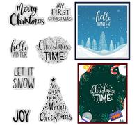 Hying Christmas Words Trees Clear Stamps for Card Making, Hello Winter Letters Rubber Stamps Christmas Greeting Words Transparent Stamp Seal for Crafting DIY Scrapbooking Photo Album Decor