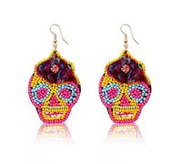 Hying Day of The Dead Earrings Set Mexican Skeleton Beaded Drop Earrings Fashion Jewelry Halloween Earrings for Women, Aluminum, No Gemstone