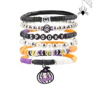 Hying Halloween Bracelets Halloween Spooky Bracelet Day of the Dead Beaded Charm Bracelets Jewelry Gift for Women, One Size, Plastic, no gemstone