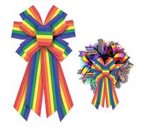 Hying Large Gay Pride Bows for Wreath, LGBTQ Rainbow Wreath Bows Colorful Burlap Bows Love is Love Rainbow Stripes Bow Pride Month Holiday Farmhouse Craft Bows for Front Door Pride Month Decorations