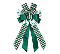 Hying Large St. Patrick's Day Bows for Wreath, Black White Buffalo Plaid Bow Green Velvet Wreath Bows Holiday Burlap Tree Topper Bows for Front Door Saint Patrick's Day Decorations Supplies