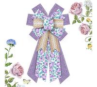 Hying Spring Flowers Bows for Wreath, Purple Natural Burlap Wreath Bow Butterfly Tree Topper Bows Farmhouse Craft Bow for Front Door Birthday Wedding Decorations