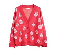 Hyipels Women's Long Sleeve Cardigan Sweater,Cute Y2K Top Knit Colorful Patterned V Neck Button Outwear S~XL, B Daisy-red, L