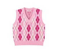 Hyipels Women's Sweater Vest,Y2K Sleeveless Pattern Preppy Style Knitted Crop Tank Top for Girl, Z Pink, L