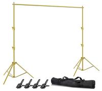 HYJ-INC Photo Video Studio Backdrop Stand- Gold, 12(W) x 10(H) ft Heavy Duty Adjustable Photography Muslin Background Support System Kit with Carry Bag,4 Spring Clamps