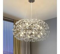 HYJAUSXB Large Modern Crystal Dandelion Chandelier 24'' Silver Ring Ceiling Pendant Light 12 Lights for Bedroom Living Room & Dining Décor