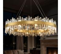 HYJAUSXB Modern Chandelier, 20-Lights 2 Tiers Gold Rectangular XL Chandelier 132 for Dining Room, 52'' Luxury K9 Raindrop Crystal Chandeliers, Adjustable Kitchen Island Living Room