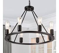 HYJAUSXB Modern creative chandelier Rustic 8-Light Wagon Wheel,Large Size Pendant Light Fixture,Black Bronze Finish,Adjustable Height Farmhouse For Entryway