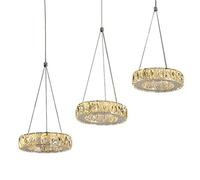 HYJAUSXB Modern Crystal LED, Adjustable Height 3-Ring Pendant Light for Dining Room, Vintage Ceiling Lamp Living Bedroom, Office - Rectangle Warm Fixture