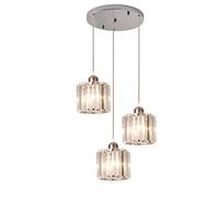 HYJAUSXB Modern Crystal Pendant Light Fixture for Kitchen Dining Living Room, Round Lampshade with 3 Way Cluster E27 Ceiling Lamp, Hanging Chandelier Loft Bar Lighting