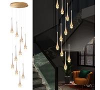 HYJAUSXB Modern Large Water Droplet Crystal Chandelier for Staircases Duplex Villas Adjustable Ceiling Lights (10 Lights)